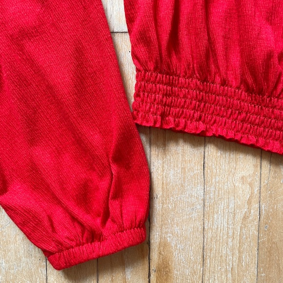 H&M Red Gauze Cottage Milkmaid Off Shoulder Long Sleeve Crop Top Medium - Picture 3 of 4